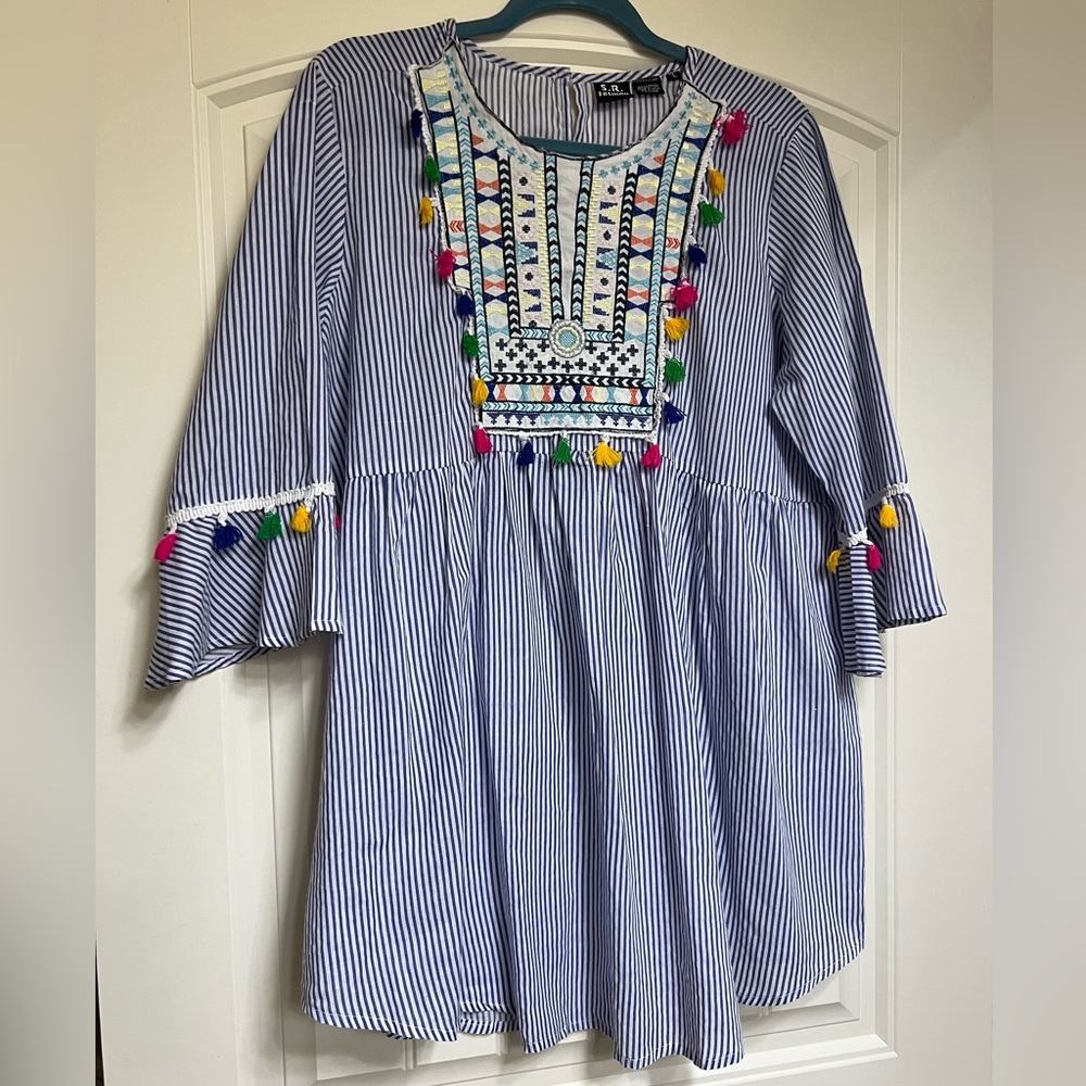 Striped Boho Tunic with Tassels